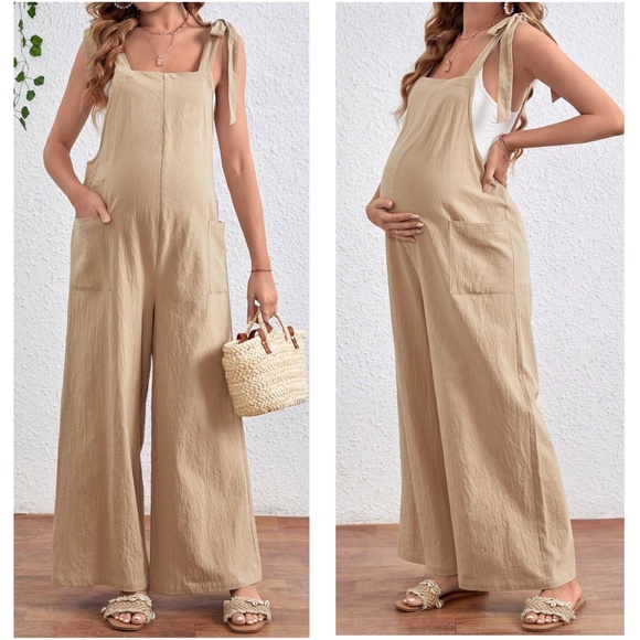 Maternity Solid Wide leg Jumper Jumpsuit - Picture 1 of 6